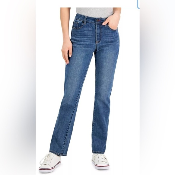Tommy Hilfiger Flex straight legs Jeans Size 8 Blue Mid Rise - Picture 1 of 9